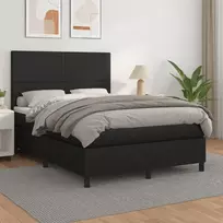 Lova su spyruoklėmis ir čiužiniu, juoda,140x200cm, dirbtinė oda