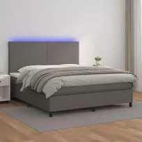 Lova su spyruoklėmis/čiužiniu/LED, pilka 180x200cm dirbtinė oda