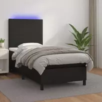 Lova su spyruoklėmis/čiužiniu/LED, juoda 100x200cm dirbtinė oda