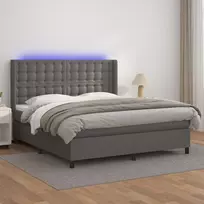 Lova su spyruoklėmis/čiužiniu/LED, pilka 180x200cm dirbtinė oda