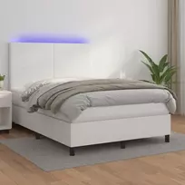 Lova su spyruoklėmis/čiužiniu/LED, balta 140x200cm dirbtinė oda