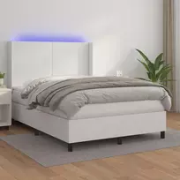 Lova su spyruoklėmis/čiužiniu/LED, balta 140x200cm dirbtinė oda