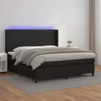 Lova su spyruoklėmis/čiužiniu/LED, juoda 160x200cm dirbtinė oda