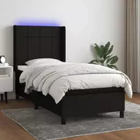Lova su spyruoklėmis/čiužiniu/LED, juoda, 90x190 cm, audinys