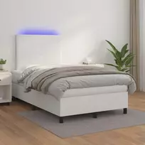 Lova su spyruoklėmis/čiužiniu/LED, balta 120x200cm dirbtinė oda