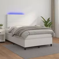 Lova su spyruoklėmis/čiužiniu/LED, balta 120x200cm dirbtinė oda