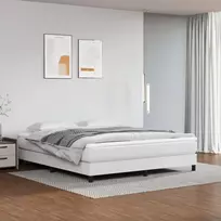 Lova su spyruoklėmis ir čiužiniu, balta, 180x200cm dirbtinė oda