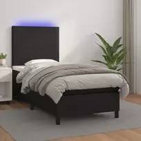 Lova su spyruoklėmis/čiužiniu/LED, juoda, 90x200cm dirbtinė oda