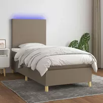 Lova su spyruoklėmis/čiužiniu/LED, taupe, 90x190 cm, audinys
