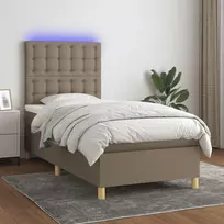 Lova su spyruoklėmis/čiužiniu/LED, taupe, 90x190 cm, audinys