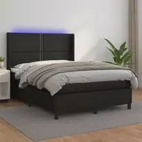 Lova su spyruoklėmis/čiužiniu/LED, juoda 140x200cm dirbtinė oda