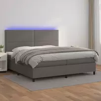 Lova su spyruoklėmis/čiužiniu/LED, pilka 200x200cm dirbtinė oda