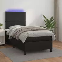 Lova su spyruoklėmis/čiužiniu/LED, juoda, 90x200cm dirbtinė oda