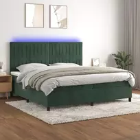 Lova su spyruoklėmis/čiužiniu/LED, žalia, 200x200cm, aksomas