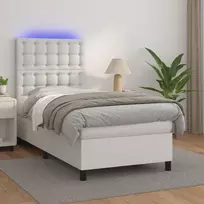Lova su spyruoklėmis/čiužiniu/LED, balta, 90x200cm dirbtinė oda