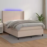 Lova su spyruoklėmis/čiužiniu/LED, kapučino, 140x190cm dirbtinė