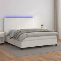 Lova su spyruoklėmis/čiužiniu/LED, balta 160x200cm dirbtinė oda