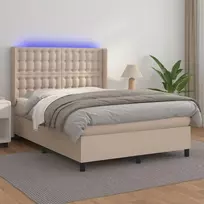 Lova su spyruoklėmis/čiužiniu/LED, kapučino, 140x190cm dirbtinė