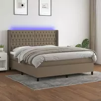 Lova su spyruoklėmis/čiužiniu/LED, taupe, 160x200 cm, audinys