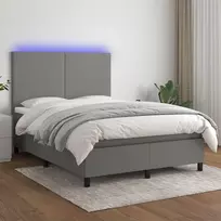 Lova su spyruoklėmis/čiužiniu/LED, pilka, 140x190 cm, audinys