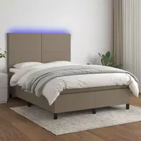 Lova su spyruoklėmis/čiužiniu/LED, taupe, 140x200 cm, audinys