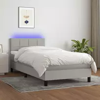 Lova su spyruoklėmis/čiužiniu/LED, pilka, 90x190 cm, audinys