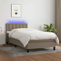 Lova su spyruoklėmis/čiužiniu/LED, taupe, 90x190 cm, audinys