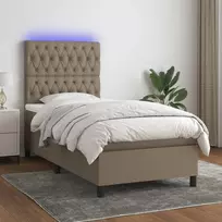 Lova su spyruoklėmis/čiužiniu/LED, taupe, 80x200cm, audinys