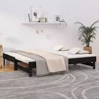 Ištraukiama lova, juoda, 2x(90x190)cm, pušies medienos masyvas
