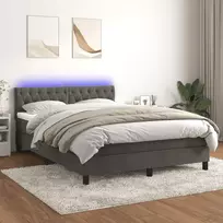 Lova su spyruoklėmis/čiužiniu/LED, pilka, 140x190cm, aksomas