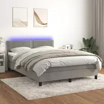 Lova su spyruoklėmis/čiužiniu/LED, pilka, 140x190cm, aksomas