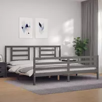 Lovos rėmas su galvūgaliu, pilkas, 200x200cm, medienos masyvas