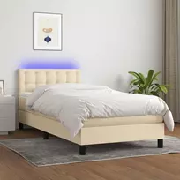 Lova su spyruoklėmis/čiužiniu/LED, kreminė, 90x190 cm, audinys