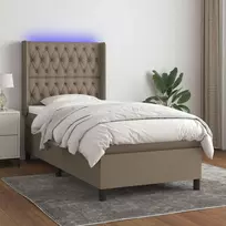 Lova su spyruoklėmis/čiužiniu/LED, taupe, 90x200 cm, audinys