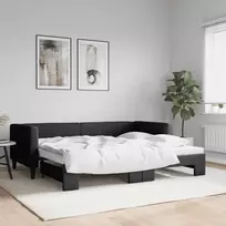 Lova su ištraukiama dalimi, juodos spalvos, 90x200cm, audinys