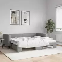 Lova su ištraukiama dalimi, šviesiai pilka, 90x200cm, audinys