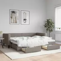 Lova su ištraukiama dalimi/stalčiais, taupe, 90x200cm, audinys