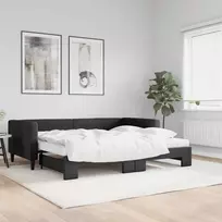 Lova su ištraukiama dalimi/čiužiniu, juoda, 90x200cm, audinys