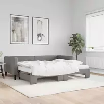 Lova su ištraukiama dalimi/čiužiniu, pilka, 90x200cm, audinys