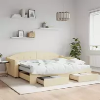 Ištraukiama lova su stalčiais, kreminė, 90x200cm, audinys