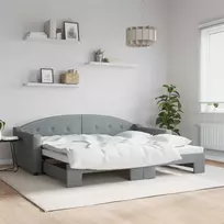 Lova su ištraukiama dalimi, šviesiai pilka, 90x200cm, audinys