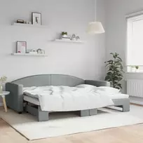 Lova su ištraukiama dalimi, šviesiai pilka, 90x200cm, audinys