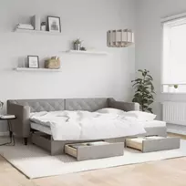Lova su ištraukiama dalimi/stalčiais, taupe, 90x200cm, audinys