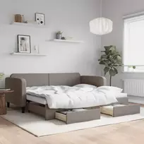Lova su ištraukiama dalimi/stalčiais, taupe, 90x200cm, audinys