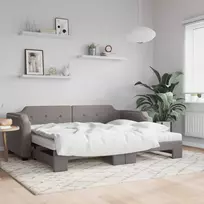 Lova su ištraukiama dalimi/čiužiniu, taupe, 80x200cm, audinys
