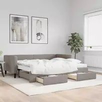 Lova su ištraukiama dalimi/stalčiais, taupe, 90x200cm, audinys