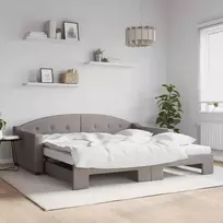 Lova su ištraukiama dalimi/čiužiniu, taupe, 100x200cm, audinys