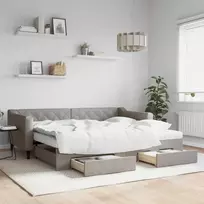 Lova su ištraukiama dalimi/stalčiais, taupe, 90x200cm, audinys