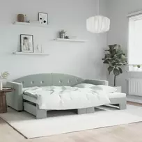 Lova su ištraukiama dalimi, šviesiai pilka, 80x200cm, aksomas
