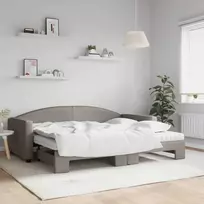 Lova su ištraukiama dalimi/čiužiniu, taupe, 90x200cm, audinys